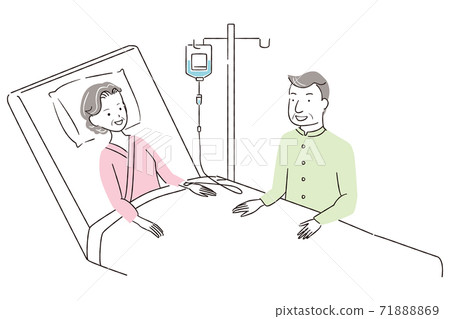 手繪線描彩色插圖年長夫婦住院同情 手繪線描彩色插圖年長夫婦住院同情 71888869