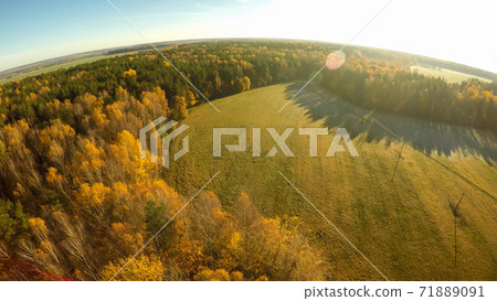 Aerial photography of the autumn forest and fields in Russia. 71889091