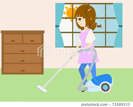 Illustration of a cute housewife vacuuming Illustration of a cute housewife vacuuming 71889533