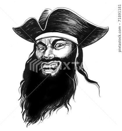 Angry Pirate Head Ink Black And White Drawing Stock Illustration Pixta