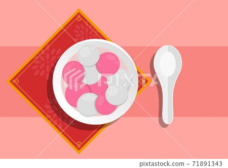 Festivals in China and Taiwan: Lantern Festival or Winter Solstice or New Year, delicious glutinous rice balls and soup spoons, graphic poster design, vector illustration Festivals in China and Taiwan: Lantern Festival or Winter Solstice or New Year, delicious glutinous rice balls and soup spoons, graphic poster design, vector illustration 71891343