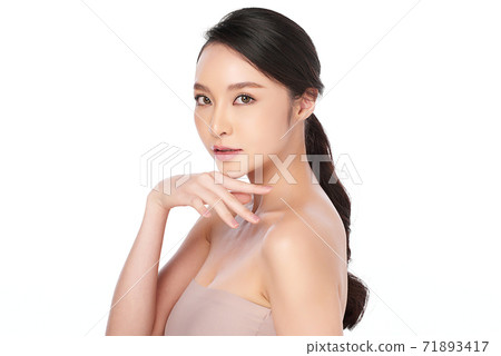 Beautiful young asian woman with clean fresh skin on white background, Face care, Facial treatment, Beautiful young asian woman with clean fresh skin on white background, Face care, Facial treatment, 71893417
