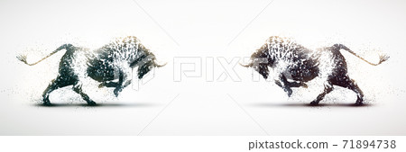 鬥牛互相面對的輪廓2021年年橫幅黑色和白色顆粒年 71894738