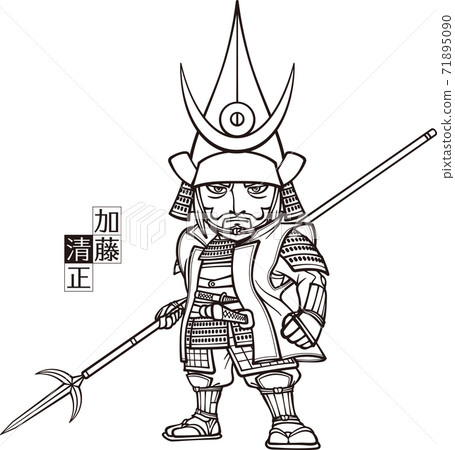 加藤清正（Kiyomasa Kato），手持長矛，面向前方[3頭，黑色和白色] 71895090