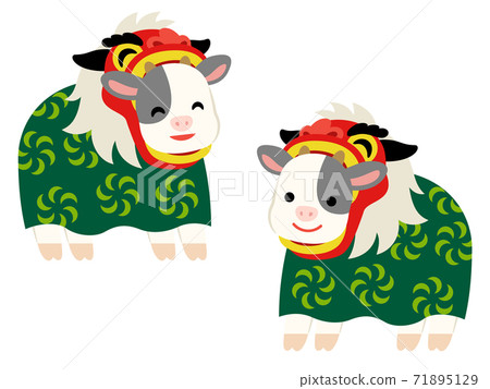 Cow performing a lion dance Cow performing a lion dance 71895129