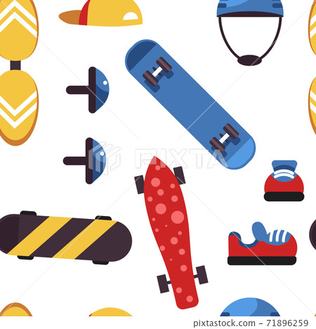 Skateboarding seamless pattern skateboarder equipment skate and helmet Skateboarding seamless pattern skateboarder equipment skate and helmet 71896259