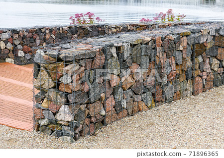 environmental object, gabion fence wall from steel mesh with stones environmental object, gabion fence wall from steel mesh with stones 71896365