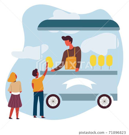 Sweet cotton food truck vendor or seller and children Sweet cotton food truck vendor or seller and children 71896823