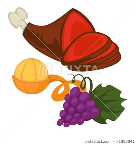 Pork leg mandarin or tangerine and grapes bunch food 71896841
