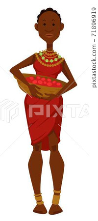African Woman With Basket Of Fruits Dress And Stock Illustration