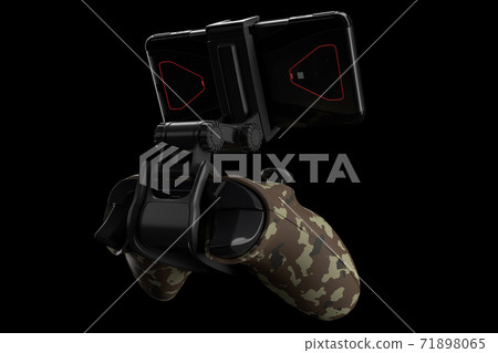 Realistic joystick for playing games on a mobile phone isolated on black Realistic joystick for playing games on a mobile phone isolated on black 71898065