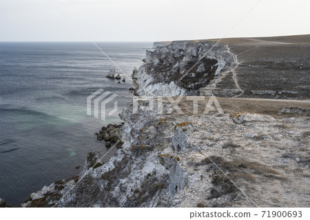 Dzhangulskoe landslide coast nature reserve in the morning in the Republic of Crimea, Russia. September 27, 2020 71900693