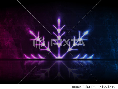 Neon snowflake on grunge wall background 71901240