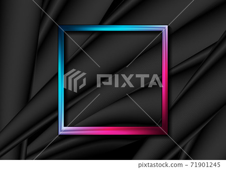 Blue purple neon square frame on black smooth background 71901245