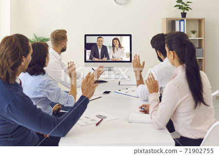 Group of company workers having video call meeting with executive and managing directors 71902755