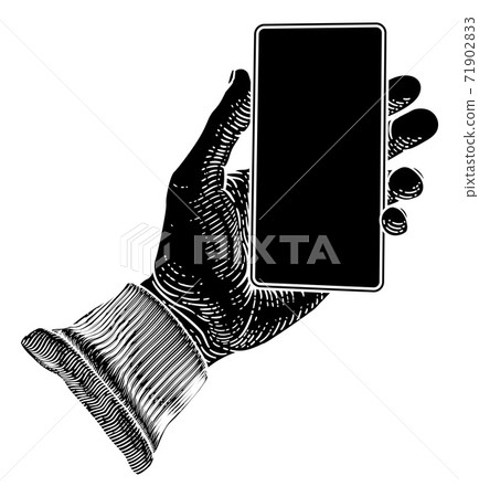 Hand Holding Mobile Phone Vintage Style 71902833