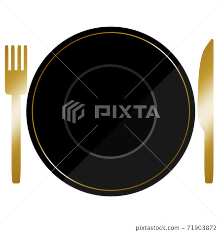 Plate and cutlery black & gold knife and fork Plate and cutlery black & gold knife and fork 71903872