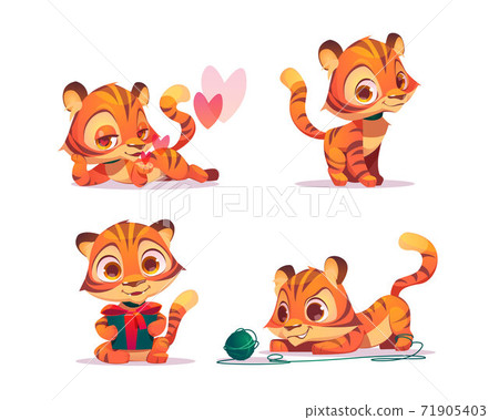 A lovable character of a fluffy cute baby tiger with four legs pastel light  grey color