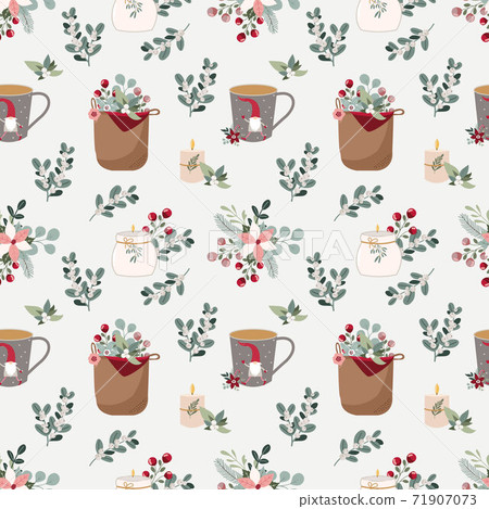 Christmas hand drawn floral seamless vector... - Stock Illustration ...