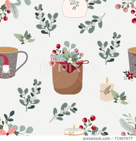 Christmas hand drawn floral seamless vector... - Stock Illustration ...