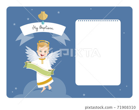 Angel with ribbon. Baptism horizontal invitation with message. Vector illustration 71908310
