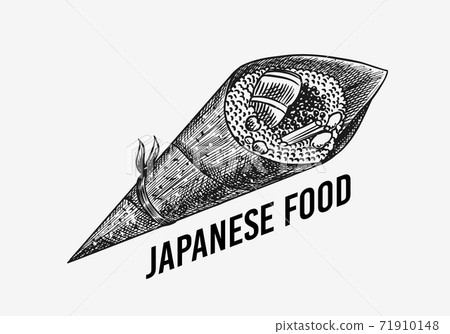 Japanese food. Sushi bar or temaki roll. Vector illustration for Asian restaurant. Hand Drawn 71910148