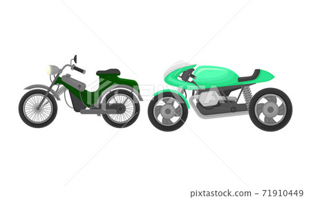 Sport Motorcycle or Motorbike as Two-wheeled Motor Vehicle Side View Vector Set 71910449