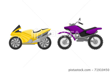Sport Motorcycle or Motorbike as Two-wheeled Motor Vehicle Side View Vector Set 71910450