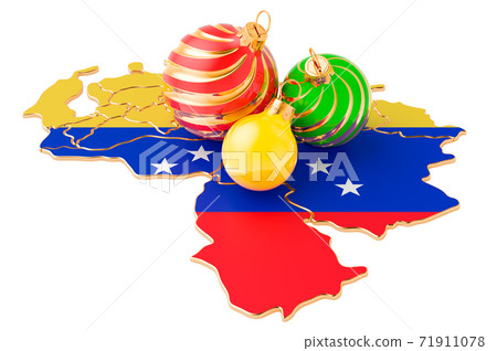 Venezuelan map with colored Christmas balls. New Year and Christmas holidays concept, 3D rendering Venezuelan map with colored Christmas balls. New Year and Christmas holidays concept, 3D rendering 71911078