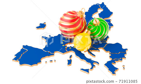 The Europion Union map with colored Christmas balls. New Year and Christmas holidays concept, 3D rendering The Europion Union map with colored Christmas balls. New Year and Christmas holidays concept, 3D rendering 71911085