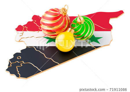 Syrian map with colored Christmas balls. New Year and Christmas holidays concept, 3D rendering 71911086