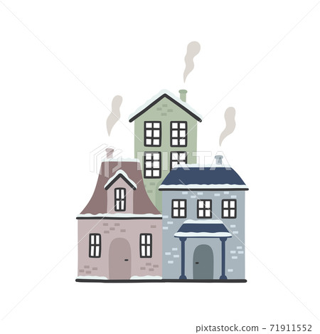 Cartoon winter houses. Vector illustration isolated on white background. Cartoon winter houses. Vector illustration isolated on white background. 71911552