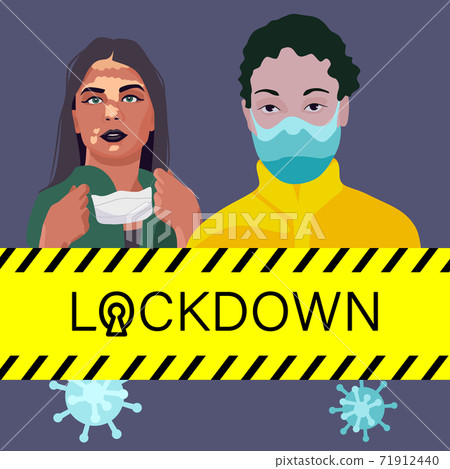 Young vitiligo people in mask on grey backdrop Young vitiligo people in mask on grey backdrop 71912440