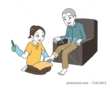 Elderly male foot care female caregiver Elderly male foot care female caregiver 71913641
