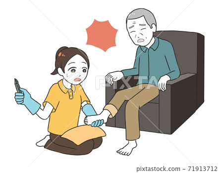 Foot care for elderly men Deep nails Female caregiver 71913712
