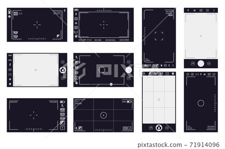 Camera viewfinder frames. Camcorder interface, cam screen with recording time and video quality. Camera digital interface vector illustrations Camera viewfinder frames. Camcorder interface, cam screen with recording time and video quality. Camera digital interface vector illustrations 71914096