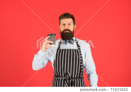 Making best coffee. Hipster barista hold cup fresh brewed 71915032