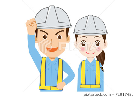 工人交通指引衛兵男性和女性警衛隊插圖上半身膽量姿勢胸圍統一微笑安全反射背心 71917483