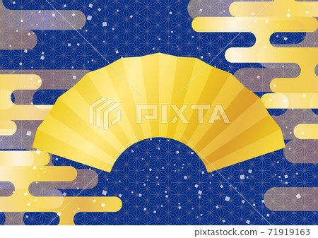 Golden fan and haze Japanese background 71919163