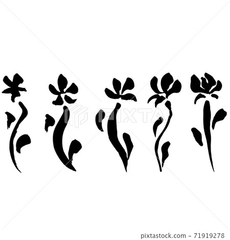 Ink vector brush stroke flowers set. Vector illustration. Grunge texture. 71919278