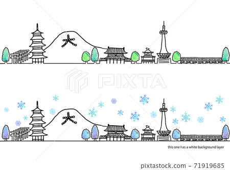Simple handwritten winter Kyoto cityscape line art set Simple handwritten winter Kyoto cityscape line art set 71919685