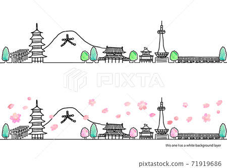 簡單的手繪春天京都城市景觀線圖集 簡單的手繪春天京都城市景觀線圖集 71919686