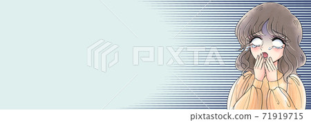 女孩的卡通風格 美麗的女人 白眼睛震驚 昭和風格 70年代風格 橫幅風格 插圖素材 圖庫