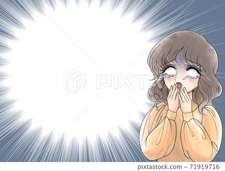 女孩卡通風格 美麗的女人 白色的眼睛被剝皮震驚 昭和風格 70年代的風格 集中線背景 插圖素材 圖庫