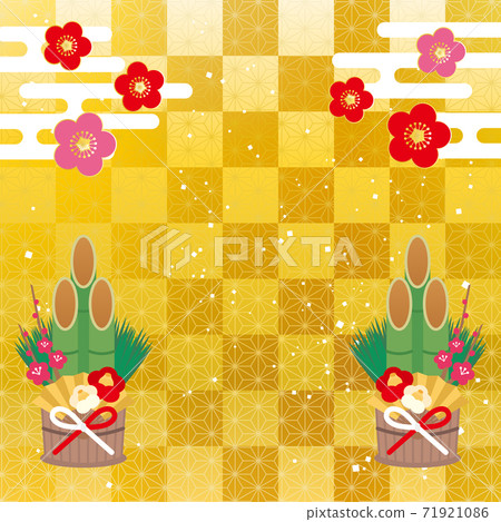 Kadomatsu and plum blossoms with a gorgeous Japanese background Kadomatsu and plum blossoms with a gorgeous Japanese background 71921086