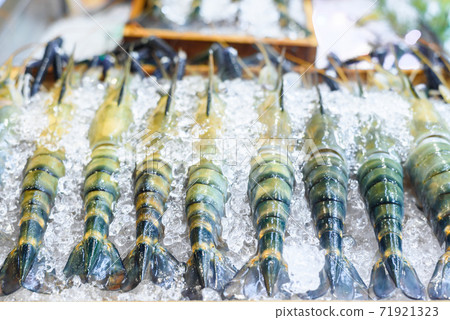 Fresh shrimp on ice , blue river lobster Fresh shrimp on ice , blue river lobster 71921323