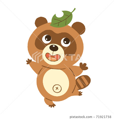 A cheerful raccoon dog with leaves on his head. No line. A cheerful raccoon dog with leaves on his head. No line. 71921738