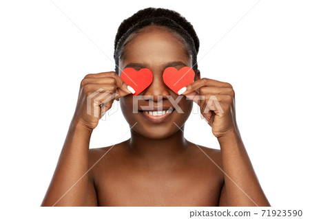 smiling african american woman with red hearts 71923590