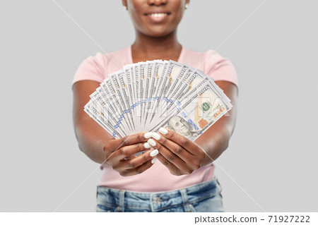 happy african american woman with dollar money happy african american woman with dollar money 71927222