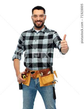 happy male worker or builder with tool belt happy male worker or builder with tool belt 71928005